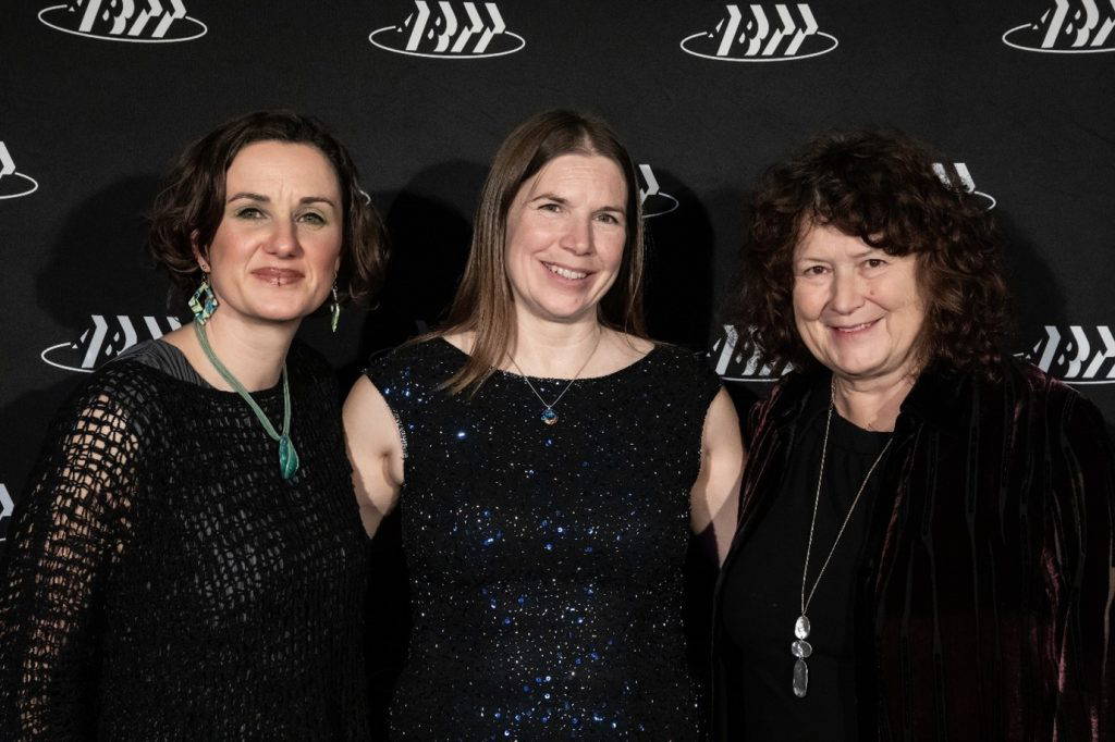 ABTT CEO, Liz Sillett (centre) with Mig Walsh, GSA (left) and Claire Cordeaux (right) at the launch of Guidance Note W101 at Gillian Lynne Theatre on Friday 5th December 